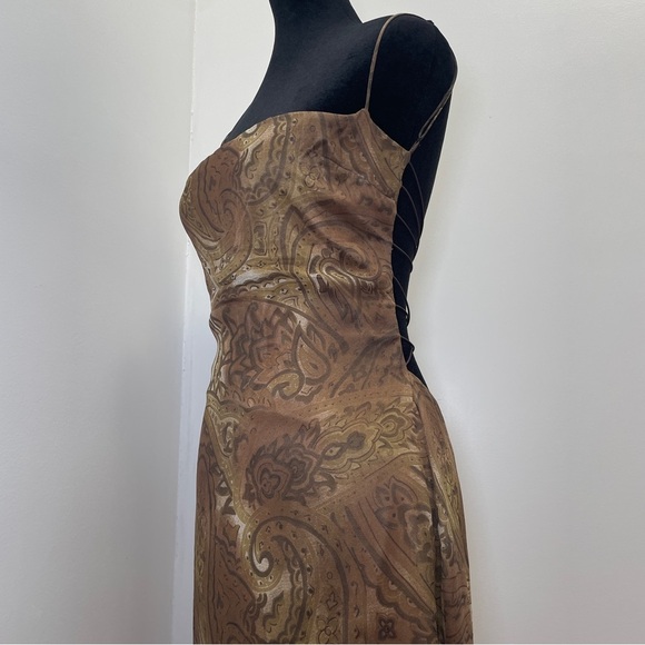 NEW! Mirror Palais- S&M PAISLEY-PRINT COWL-NECK SILK MIDI DRESS Brown Size M - Picture 9 of 14